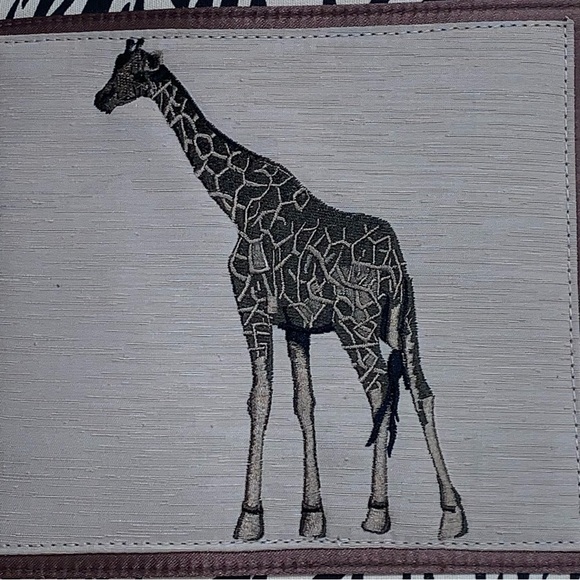 Tan Tote Handbag Brown Leather Straps/Zebra Print Trim Embroidered Giraffe NWOT - Picture 4 of 13